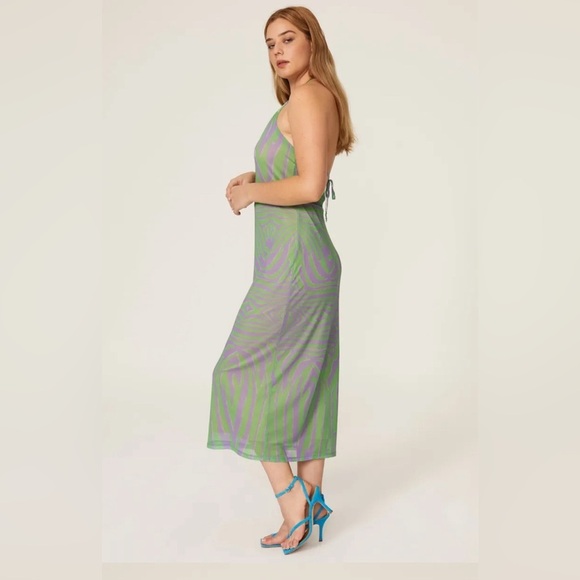 AFRM Kalina Halter Top Dress Green Purple Zebra size medium - Picture 7 of 15